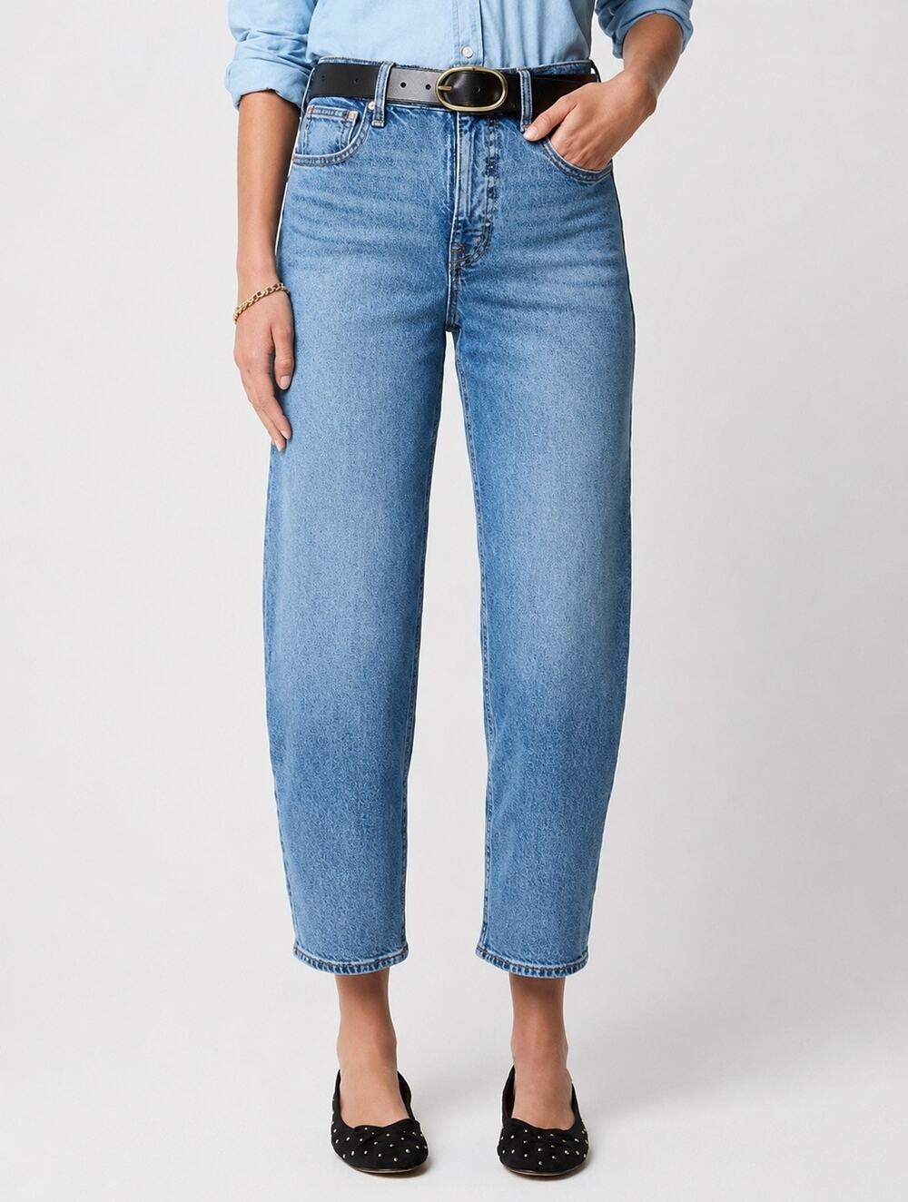 NWT J.Crew Factory Slim Barrel-Leg Jean In All-Day Stretch Medium Wash Size 30